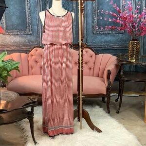 Maxi geometric print dress Black and Red and cream Comfy and classic.